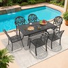 Hzzkey 7-Piece Rectangle Cast Aluminum Patio Set , Brown Cushions , Umbrella Hole , Black - 2 of 4