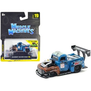 1949 Ford F1 Pickup Truck #128 "Old Smokey" Blue and Brown (Weathered) 1/64 Diecast Model Car by Muscle Machines - 1 of 3