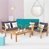 Costway 4PCS Patio Furniture Set Acacia Wood Thick Cushion Loveseat Sofa Off White\Turquoise\Grey - 4 of 4