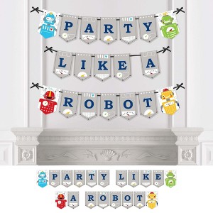 Big Dot of Happiness Gear Up Robots - Birthday Party or Baby Shower Bunting Banner - Party Decorations - Party Like A Robot - 1 of 4