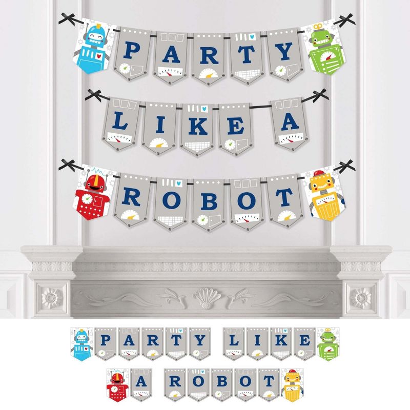Big Dot of Happiness Gear Up Robots - Birthday Party or Baby Shower Bunting Banner - Party Decorations - Party Like A Robot, 1 of 6