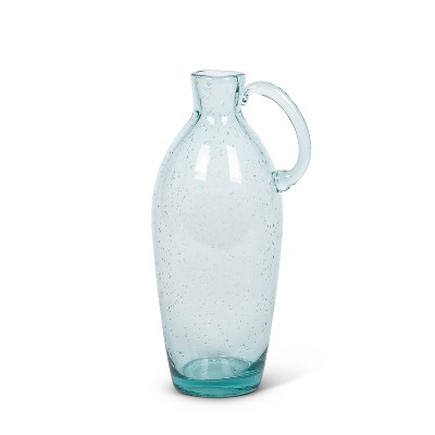 Lone Elm Studios 13.5-inch tall Blue Glass Bistro Vase with Handle