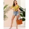 Allegra K Women's Hawaiian Floral Leaves Printed Short Sleeve Button Down Vintage Shirt - 2 of 4