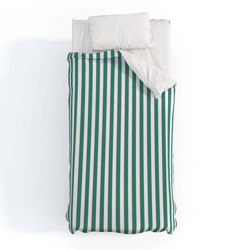 Deny Designs Natalie Baca Bouquet Stripe Duvet Cover Set Green, 1 of 4