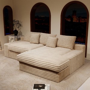 118.1"66.9" Plush Corduroy 2-Piece Modular Sectional Sofa with No Assembly Required and Comfortable Chaise Lounge - 1 of 4