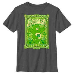 Boy's Care Bears St. Patrick's Day Good Luck Bear Shamrocker Poster  T-Shirt - Charcoal Heather - X Large