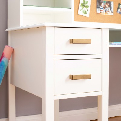 White Wood Kids Desk with Hutch and Storage Drawers