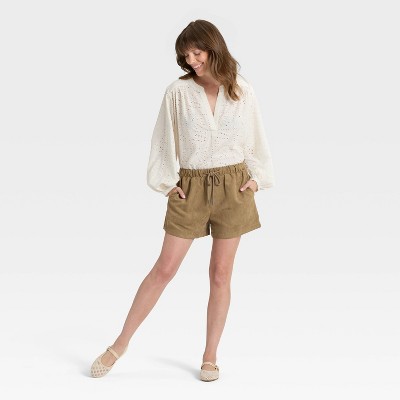 Women's High-Rise Faux Suede Pull-On Shorts - Universal Thread' Brown - image 3