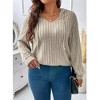 Clearlove Women's Plus Size Long Sleeve Hoodie V Neck Shirt Brushed Lightweight Active Top - 3 of 4