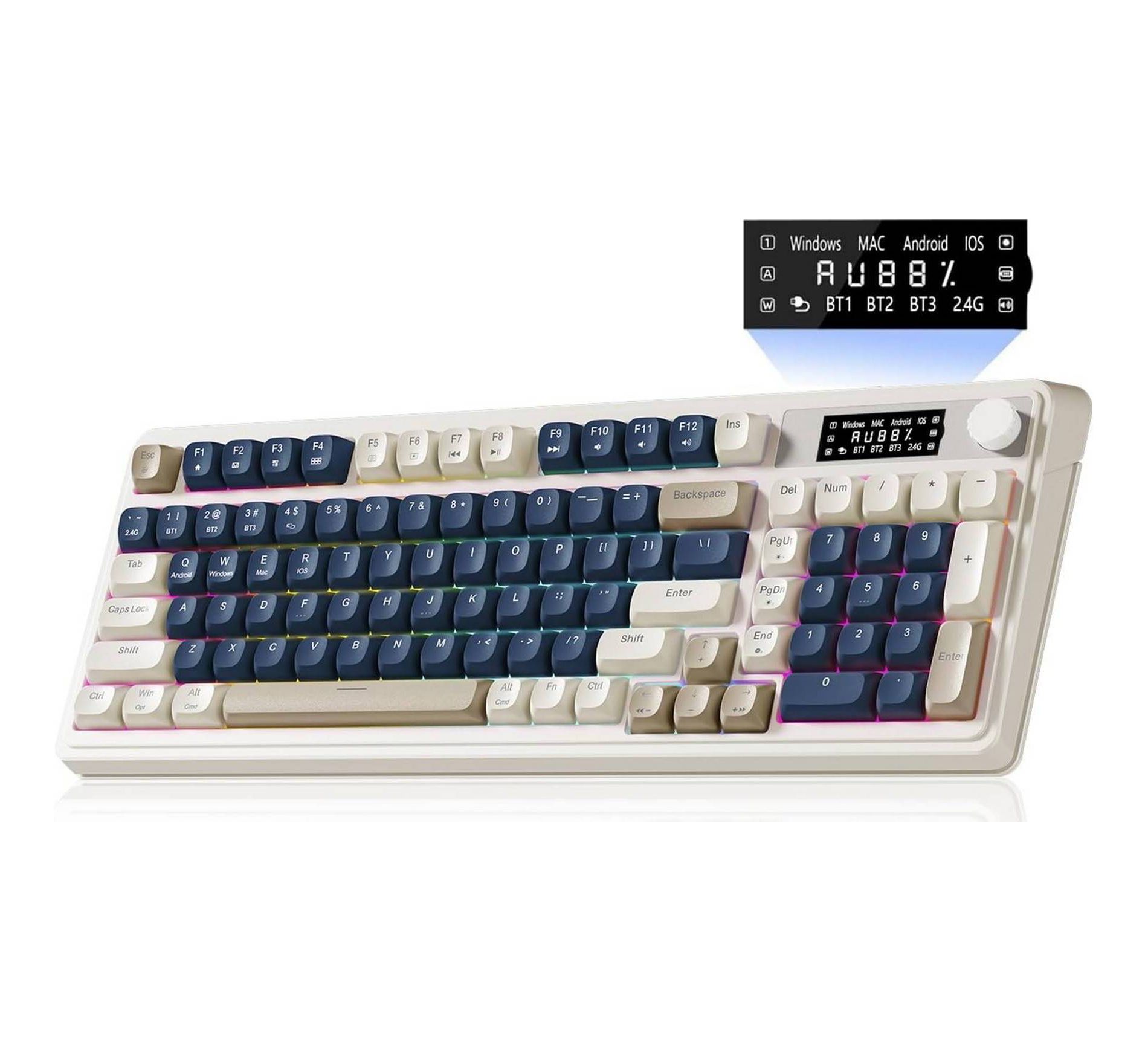 AULA S99Pro Wireless Gaming Membrane Creamy Keyboard, Num Pad, SmartScreen, Tri-Mode, Media Knob, RGB - Blue