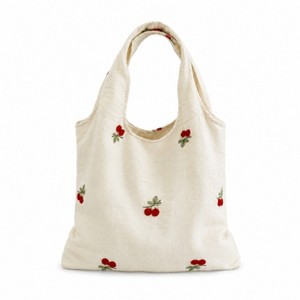 Alilang Cherry Embroidered Slouchy Shoulder Tote Bag Soft