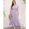 Garvee Women Plus Size V Neck Wrap Maxi Dress High Waist Ruffle Summer Casual Dress with Belt Short Sleeve - 2 of 4