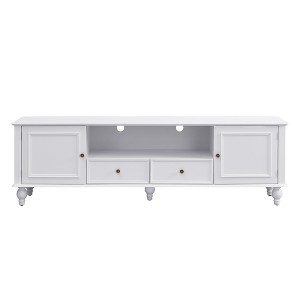 Gulches White TV Stand Entertainment Center Fits TVs up to 80 in with Open Compartment 2 Drawers 2 Cabinets 5 Legs - 1 of 4