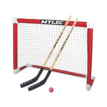 MyLec Deluxe Hockey Set, with 1 Hockey Goal, 2 43" Hockey Sticks & 1 Soft Ball, Sleeve Netting System, PVC Tubing Net, Pre-Curved Mini Hockey Stick