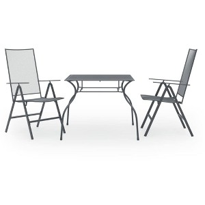vidaXL 3-Piece Patio Dining Set, Stylish Mesh Designed Outdoor Furniture, Anthracite Steel Table & Stackable Chairs, Weather Resistant - 1 of 4
