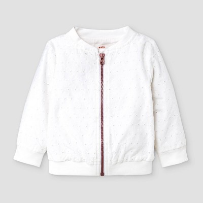 Image of Baby Girls' Eyelet Bomber Jacket - Cat & Jack™ White 3-6M