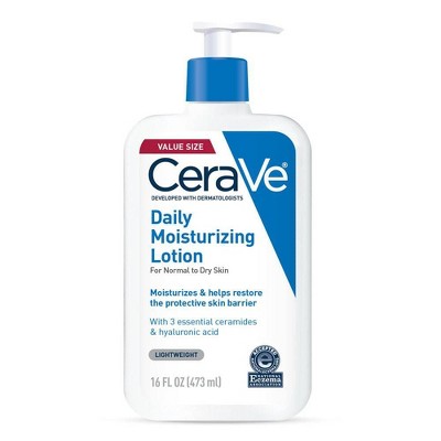 CeraVe Daily Moisturizing Lotion for Normal to Dry Skin with Hyaluronic Acid and Ceramides, Face and Body Moisturizer, Fragrance Free - 16 fl oz