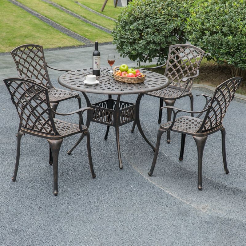 Gardenised Indoor and Outdoor Bronze Dinning Set 2 Chairs Cast Aluminum., 5 of 6