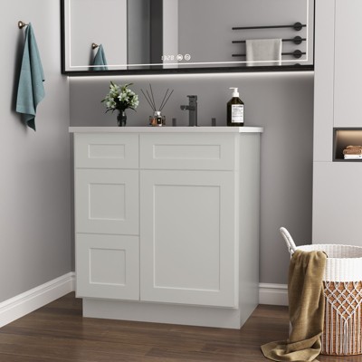 DOMETOUR 30 in. W x 21 in. D x 34.5 in. H in Shaker Dove Plywood Ready to Assemble Floor Vanity Sink Base Kitchen Cabinet with Left Door