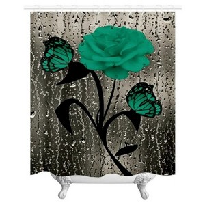 LunaLulinlk 4 Pcs Bathroom Shower Curtain Set Green Rose Shower Curtain - 1 of 4