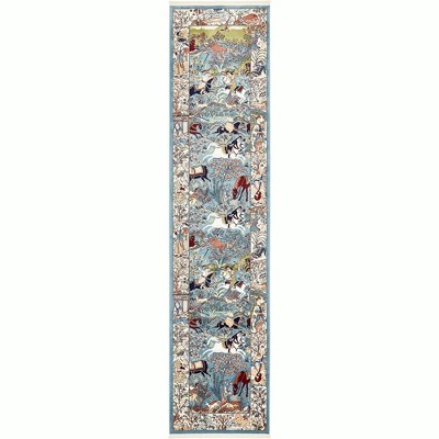 Blue and Tan Floral Synthetic Indoor Runner Rug