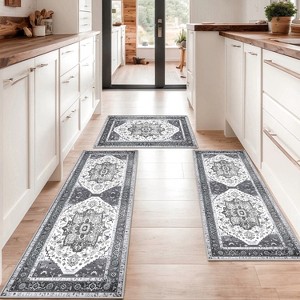 DOMETOUR Farmhouse Kitchen Rugs 3 Piece Set,Non Slip Machine Washable Kitchen Mats,Boho Vintage Kitchen Carpet - 1 of 4