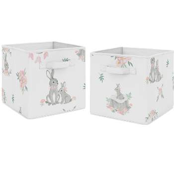 Sweet Jojo Designs Girl Set of 2 Kids' Decorative Fabric Storage Bins Bunny Floral Pink Grey and White