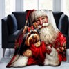 Lomsoe Vintage Christmas Santa Claus and Dog Print Flannel Blanket - All Seasons Soft and Warm Throw Blanket for Bed, Napping, Camping, Travel, Office - 4 of 4