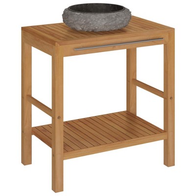 vidaXL Solid Wood Teak Bathroom Vanity Cabinet with Sink