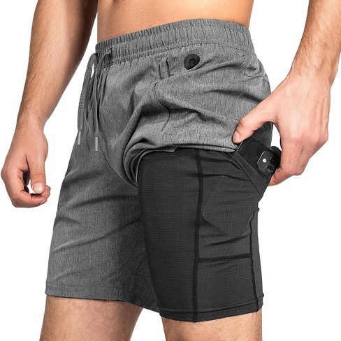 Zilpu Mens Quick Dry Athletic Performance Shorts with Zipper Pocket (7  inch) - Dark Gray, Size : Medium
