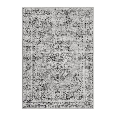 5*7ft Washed Back Low Pile Area Rug for Living Room, Washable Rugs for Bedroom, Hallway Runner, Large Non-Slip Carpet for Kitchen Dining Room (Grey)