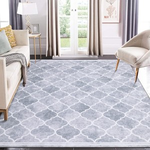 8x10 Machine Washable Area Rug for Living Room Non Slip Backing Vintage Rug Trellis Print Distressed Carpet Lightweight Foldable Ultra-Thin Rug - 1 of 4