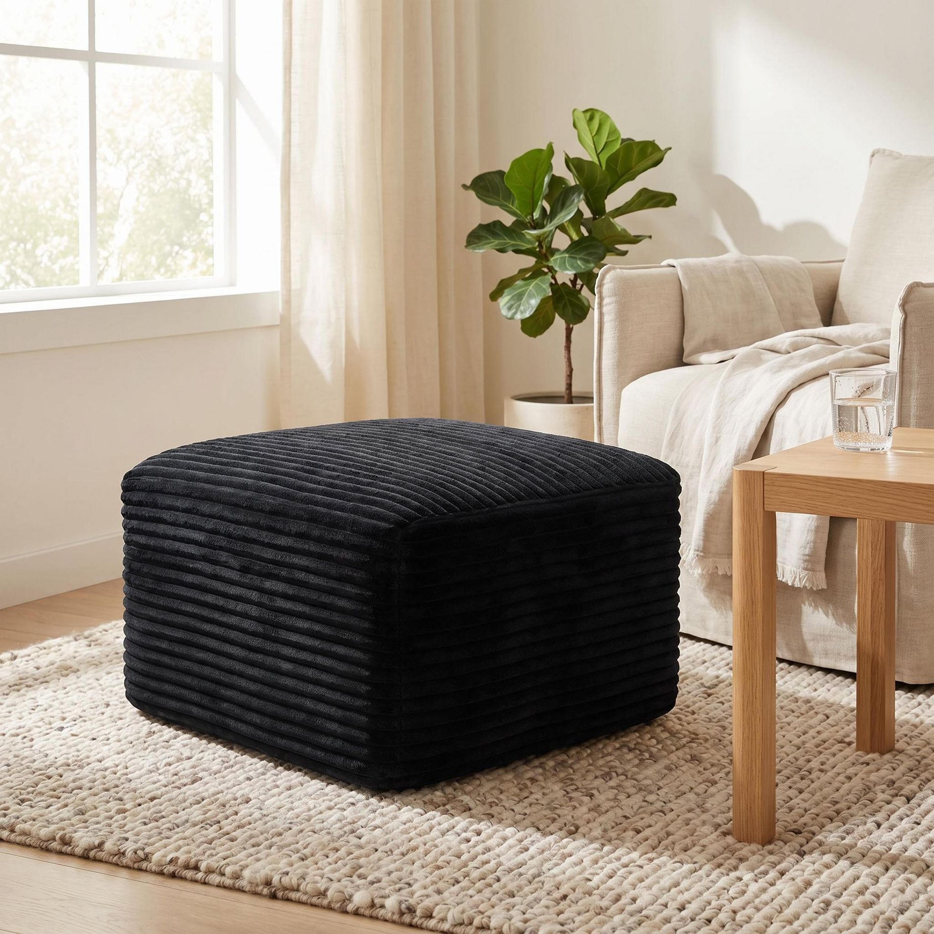 GDFStudio Meilyr Modern 17"H Rectangle Corduroy Upholstered Ottoman