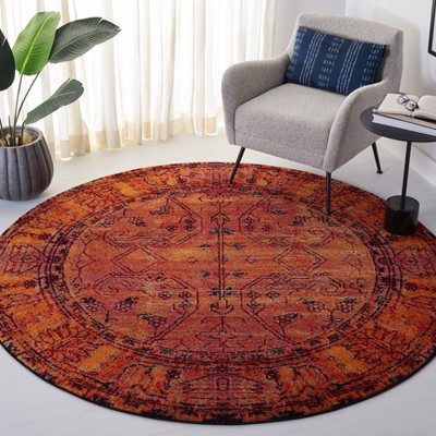 Handmade Red Round Synthetic Non-slip Area Rug