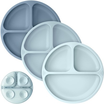 3-Pack Prep Suction Plates for Baby, 100% Silicone Toddler Plates, BPA-Free Divided Baby Plates with Suction