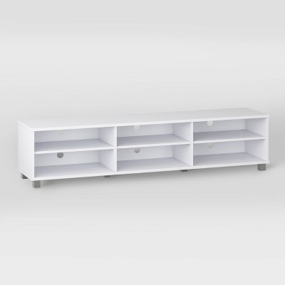 Modern White and Silver 78" TV Stand with Open Shelving