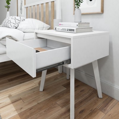 White Modern Solid Wood Nightstand with Storage Drawer