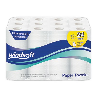 Windsoft Premium Kitchen Roll Towels, 2-Ply, 11 x 6, White, 110/Roll, 12 Rolls/Carton