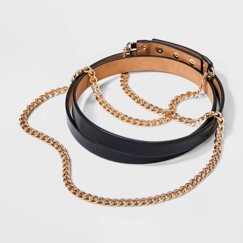 Women's Gold Chain Waist Belt - A New Day™ Black S