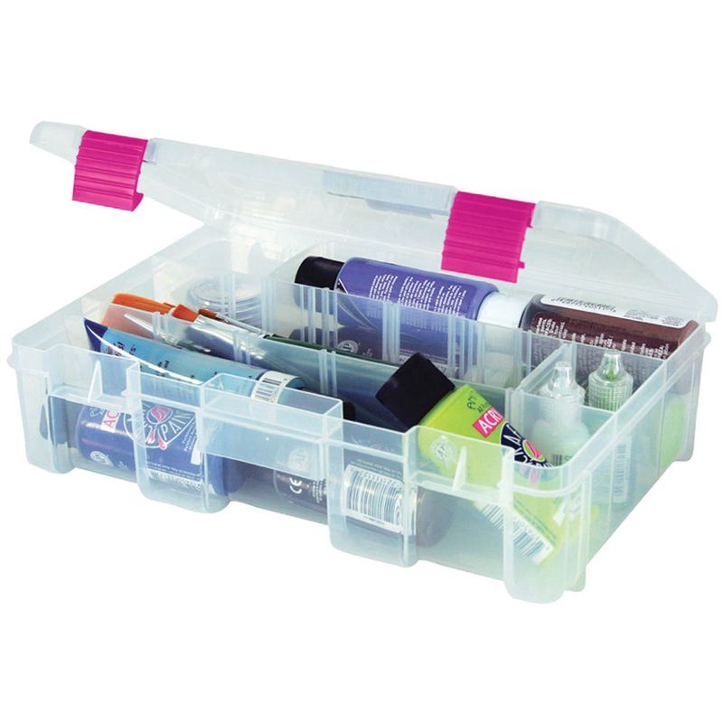 Creative Options Pro Latch Deep Utility Box 4-9 Compartments-11"X7.25"X2.75" Clear W/Magenta, 3 of 4