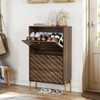 ORRD 23.6" Walnut Shoe Cabinet with Metal Legs, Mid-Century Modern Entryway Storage Organizer with Anti-Tip Design & Flip-Doors - 2 of 4
