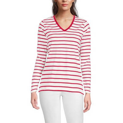 Lands' End Women's Relaxed Supima Cotton Long Sleeve V-Neck T-Shirt
