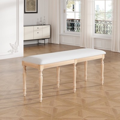 Vynxaria Vintage Solid Rubberwood Bench (50.4"L)6-Leg Durable Build, 330lbs Capacity, Distressed White/Worn-Out Finish Options