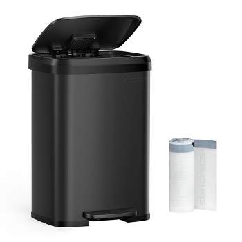 SONGMICS Kitchen Trash Can 13 Gallon Stainless Steel Garbage Can Recycle Bin with Stay-Open Lid and Step-on Pedal