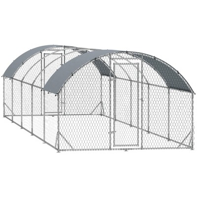 PawHut Large Metal Chicken Coop, Walk-in Chicken Run with Waterproof and Anti-UV Cover for Yard, Duck, Rabbit
