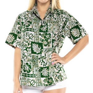 LA LEELA Women's Summer Tie-up Blouse Tops Vacation Beach Button Down Short Sleeve Hawaiian Overshirt Shirt For Women - 1 of 4