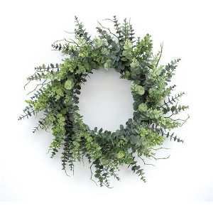 Mixed Eucalyptus Leaf Foliage Wreath with Twig Accents 29"D - 1 of 3