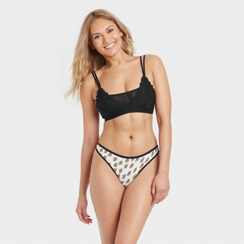 Women's Floral Print Cotton Thong - Auden™ Almond L : Target