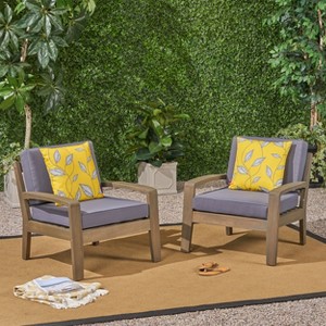 Christopher Knight Home Parma Outdoor Acacia Wood Club Chairs with Water-Resistant Cushions (Set of 2) - 1 of 4
