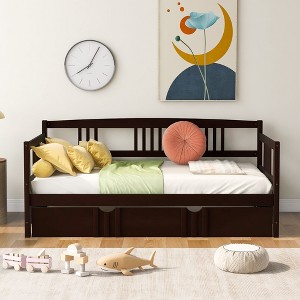 NicBex Twin/Full Size Daybed,Wood Sofa Bed Frame with Twin Size Trundle for Bedroom,Living Room,Apartment - 1 of 4